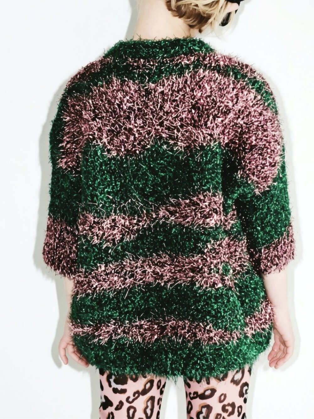 Rare HTF NWT Caroline Bosmans Girls Metallic Pink & Green Tinsel Sweater, Size 8